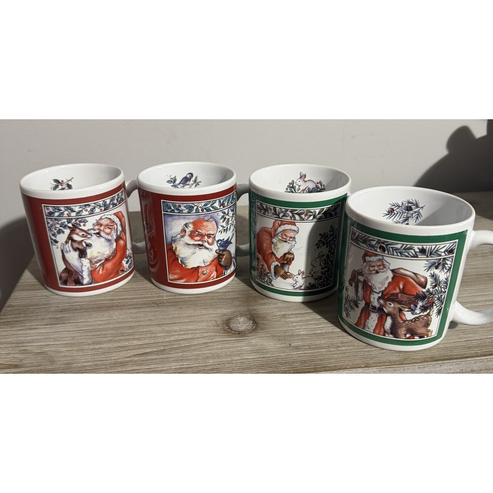 Santa's Friends Mugs Cups Vintage K.I.C. Stoneware Coffee/Tea Set Of 4 Christmas - Picture 16 of 16